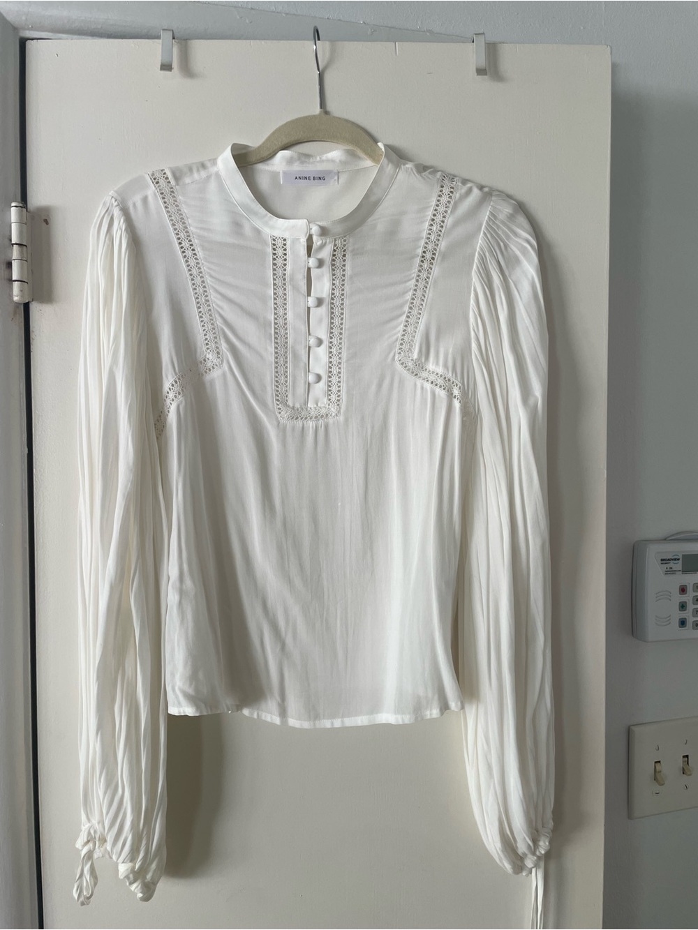 Anine Bing Ivory Lace-Trim Button Peasant Blouse